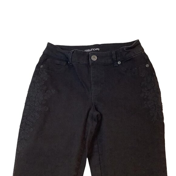 Maurices Women's Floral Embroidered Stretch Black Jeans Size S Reg - Picture 7 of 12